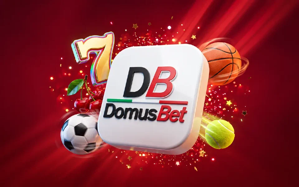 Illustrazione DomusBet con sport e casinò su fondo rosso
